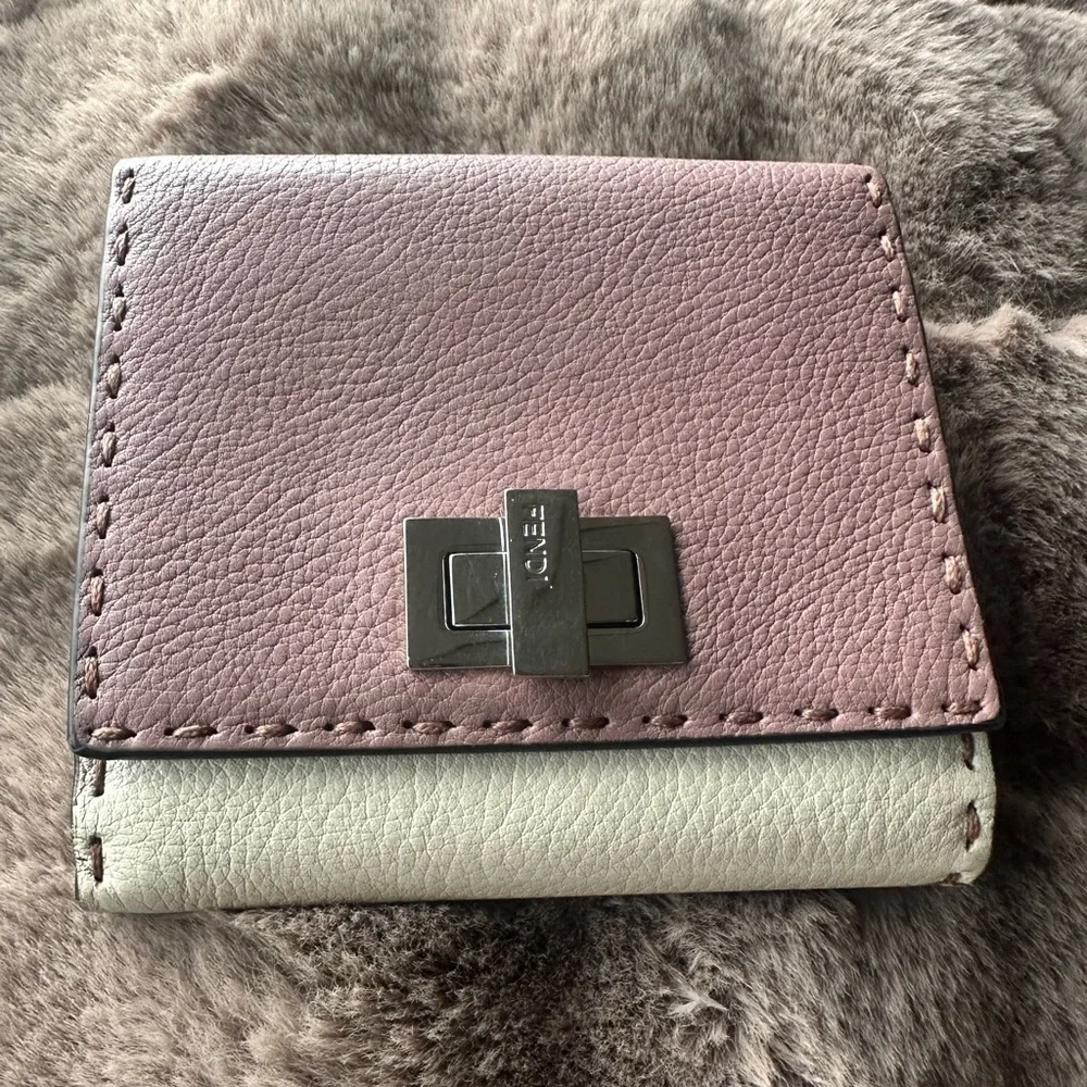 Fendi Compact Peekaboo Bi-Fold, Bi-Color in Pink Rose Camelia and White Selleria